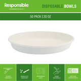 Responsible Products 20 oz Oval Disposable Bowls I Tree-Less™ Compostable Molded Fiber Burrito Bowls I Extra Strength I NO-PFAS I Classic White (50