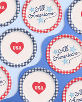 xo, Fetti All American USA Paper Plates | 24 pcs, 9" | 4th of July Tableware, Southern Bachelorette Decorations, Patriotic Dinner Party Setting