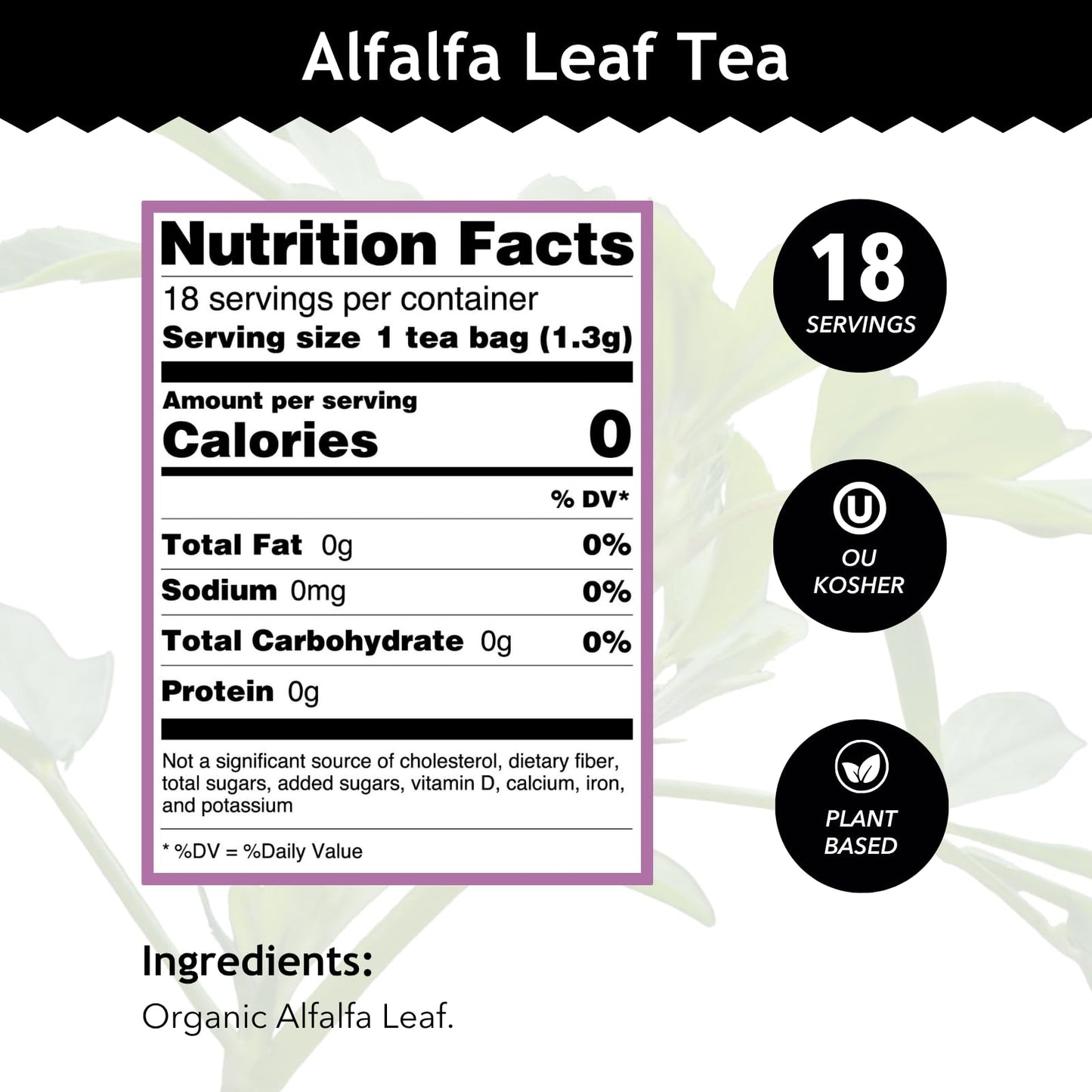 Buddha Teas - Alfalfa Leaf Tea - Herbal Tea - For Health & Wellbeing - With Vitamins, Minerals & Antioxidants - Clean Ingredients - Caffeine Free - OU