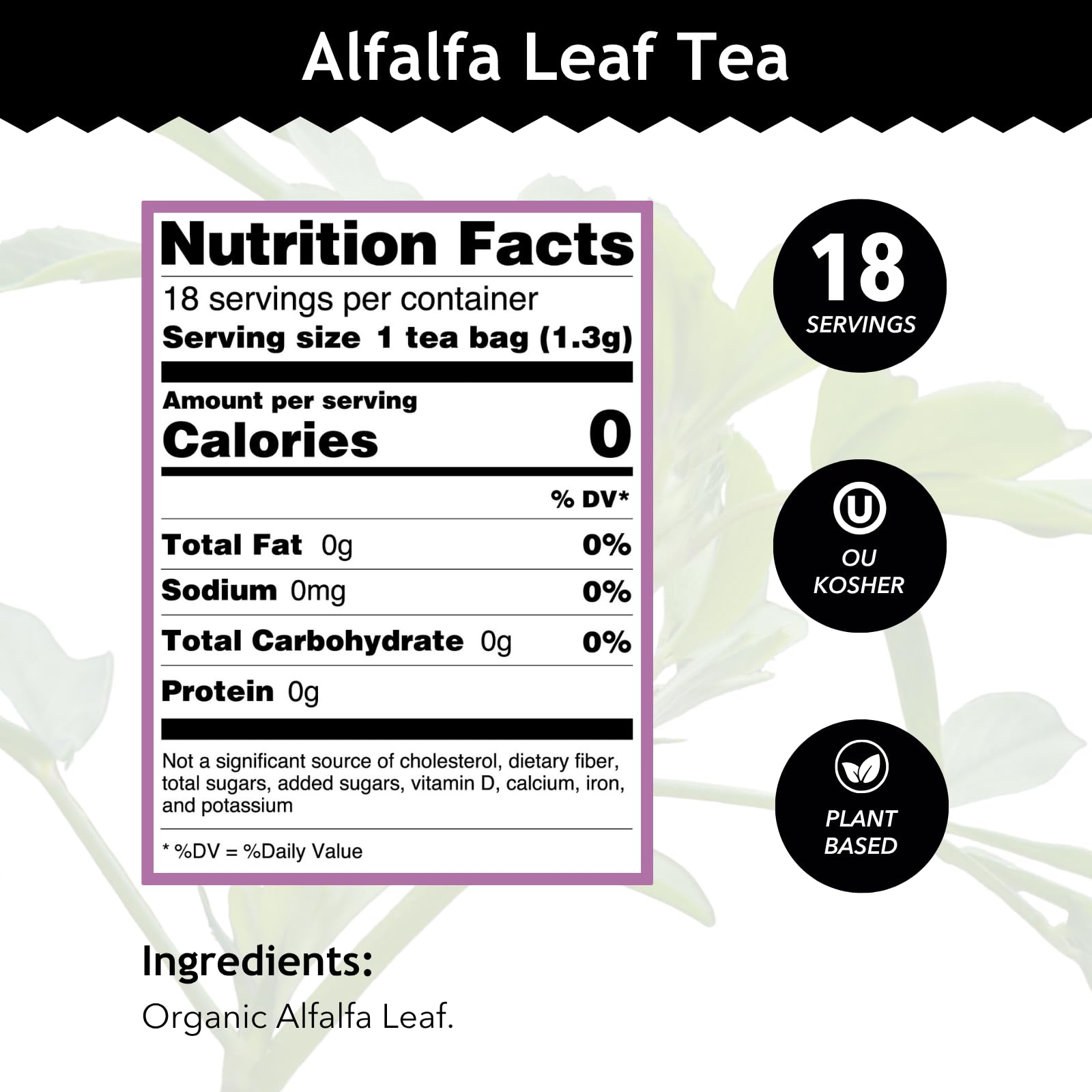 Buddha Teas - Alfalfa Leaf Tea - Herbal Tea - For Health & Wellbeing - With Vitamins, Minerals & Antioxidants - Clean Ingredients - Caffeine Free - OU