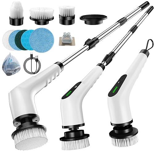 Homlab Electric Spin Scrubber, Cordless Cleaning Brush with 8 Replaceable Brush Heads, Shower Scrubber with Adjustable Extension Handle, Waterproof