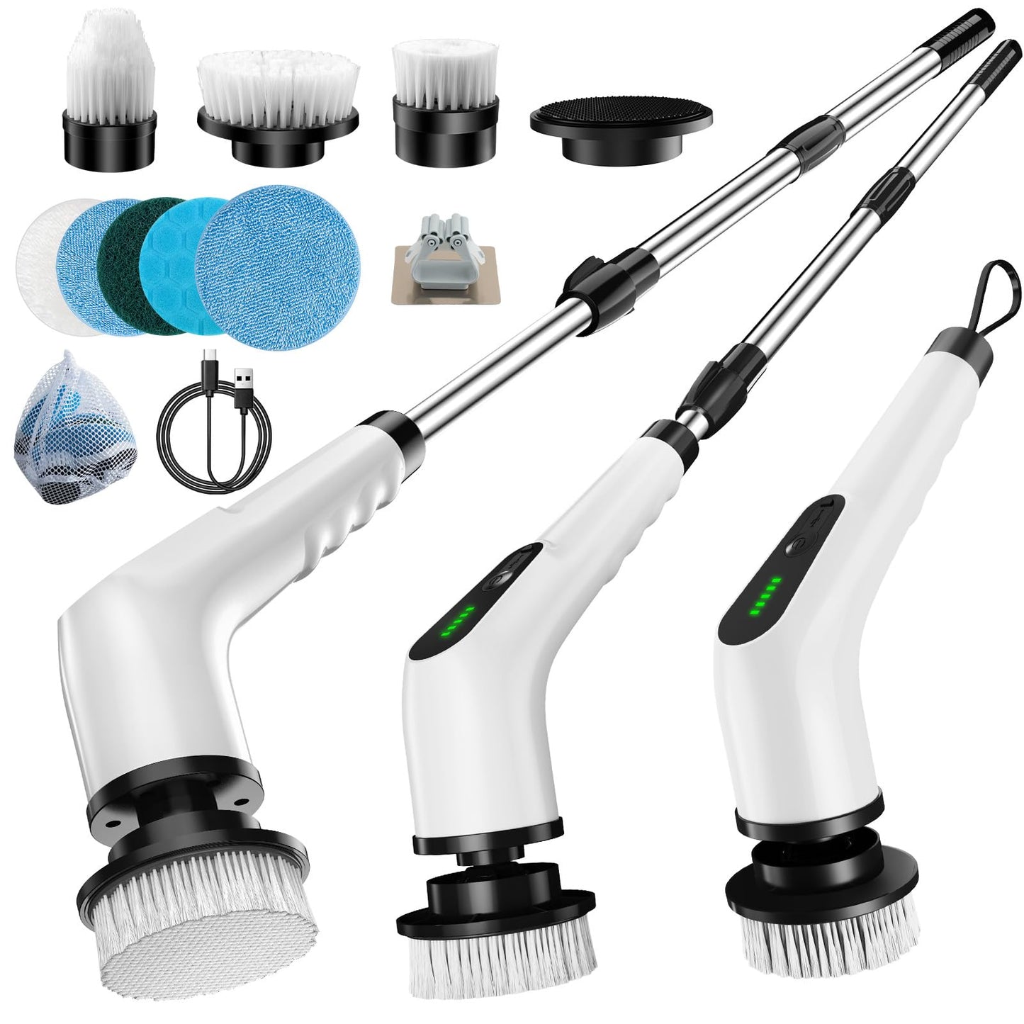 Homlab Electric Spin Scrubber, Cordless Cleaning Brush with 8 Replaceable Brush Heads, Shower Scrubber with Adjustable Extension Handle, Waterproof
