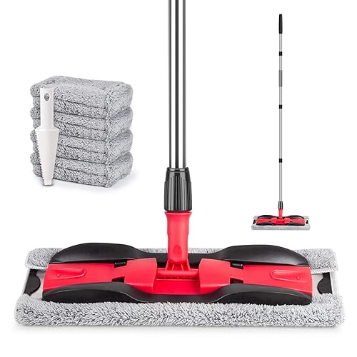 Microfiber Mops for Hardwood Floor Cleaning: MEXERRIS Flat Floor Mop with 4 Washable Pads 59" Adjustable Handle - Dust Dry Mops for Kitchen Bathroom