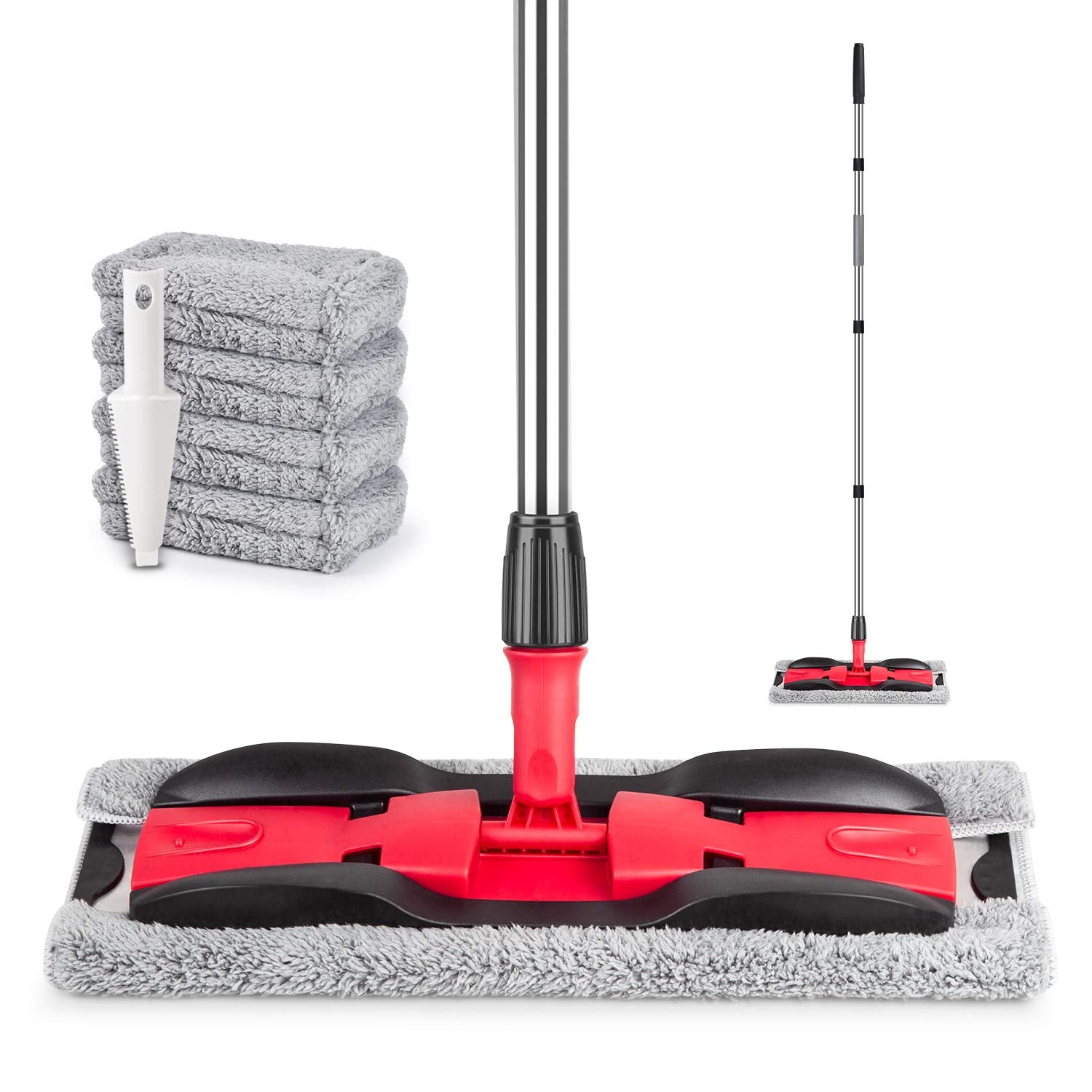 Microfiber Mops for Hardwood Floor Cleaning: MEXERRIS Flat Floor Mop with 4 Washable Pads 59" Adjustable Handle - Dust Dry Mops for Kitchen Bathroom