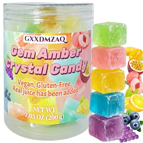 Handcrafted Japanese Gemstone Candy - Crunchy Crystal Clusters with Chewy Centers, 7oz Resealable Jar | Individually Wrapped, Assorted Fruit Flavors |