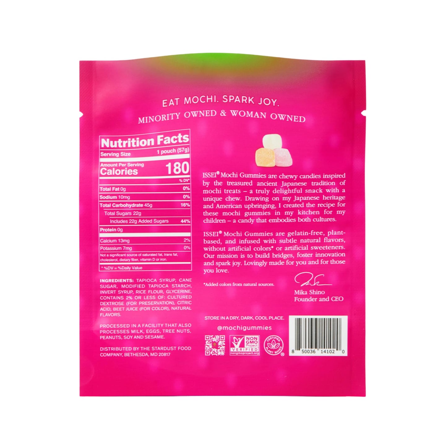 ISSEI Strawberry Mochi Gummies | Dye-Free Candy with Colors from Natural Sources | Gelatin-Free | Plant-Based | Non-GMO | Real Sugar | Award-Winning