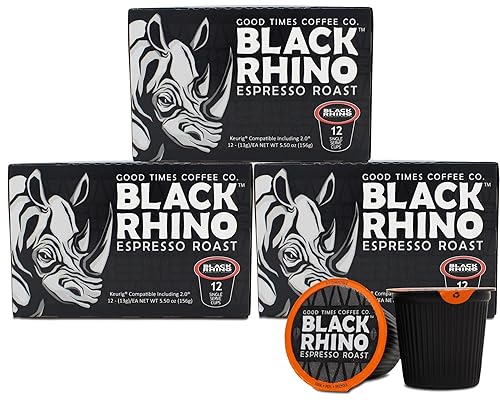 Good Times Coffee Company Black Rhino Espresso Roast Coffee Single Serve Pods, Dark Roast Fine Grind, 36 Count