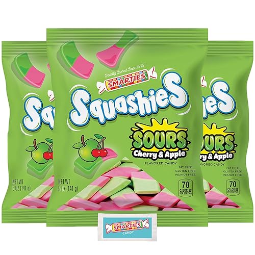 Smarties Squashies Foam Gummy Candies & Smarties Sample Packet Variety-Pack - Sour Cherry & Apple Flavored - Peanut Free & Gluten Free Candy - Soft