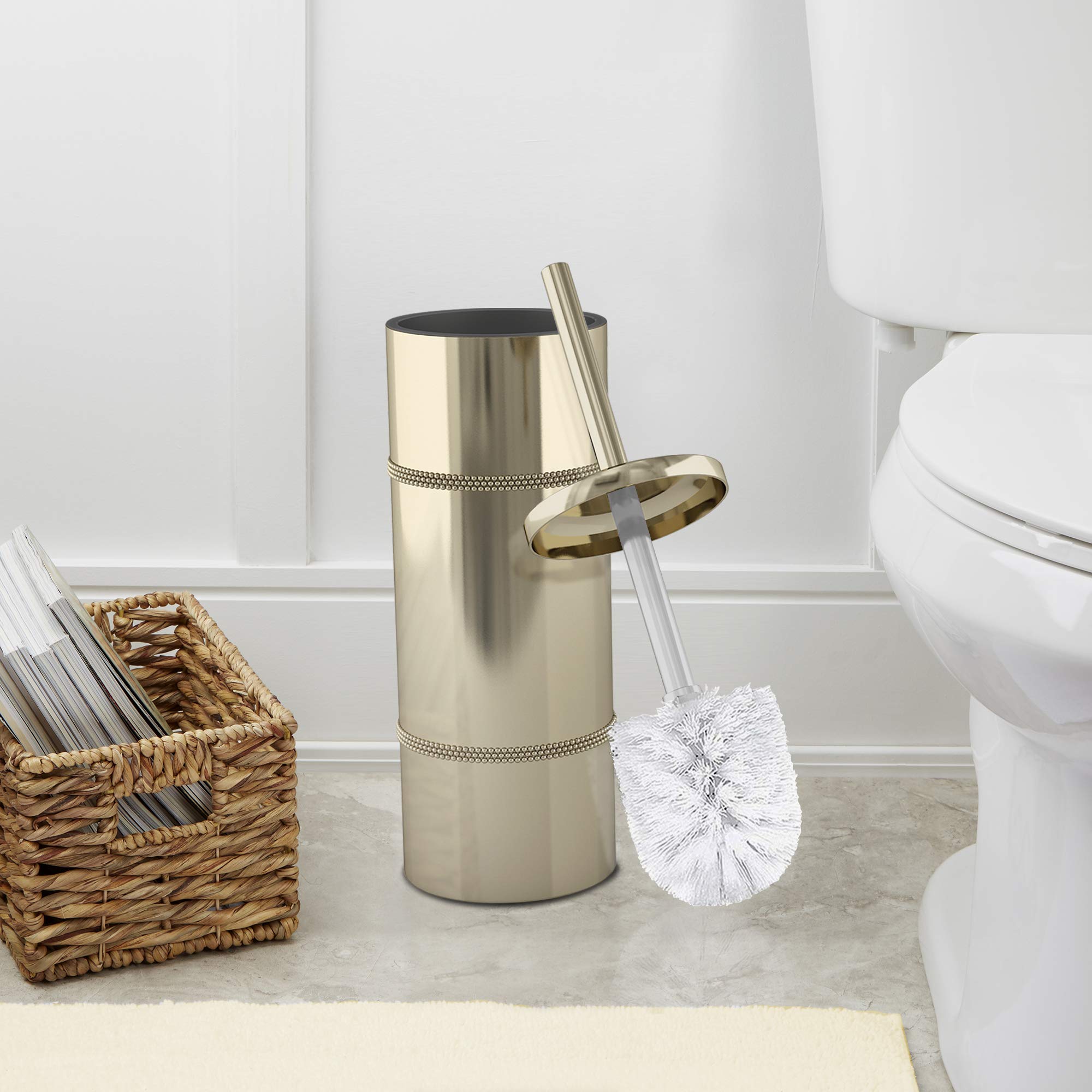 nu steel TBH-8065G-17 Slim Compact Freestanding Toilet Bowl Brush and Holder for Bathroom Storage and Organization - Space Saving, Sturdy, Deep