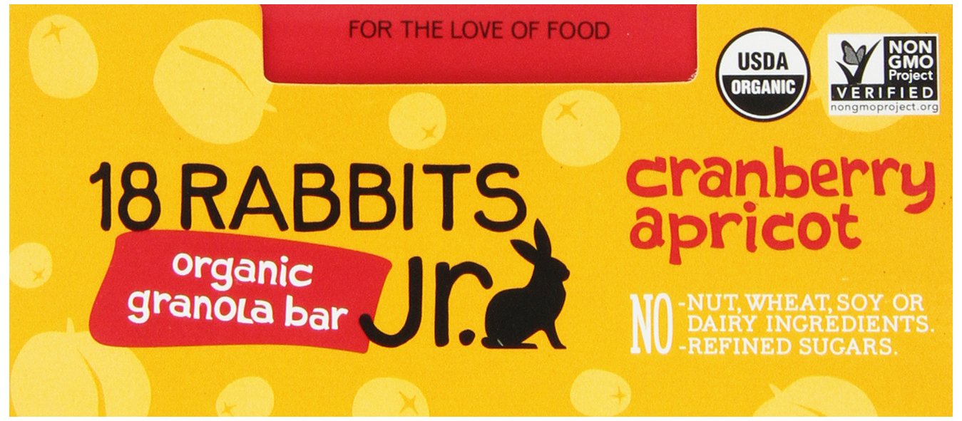 18 Rabbits Jr. Organic Gluten Free Granola Bar, Cranberry Apricot, 1.05 Ounce, 16-Count
