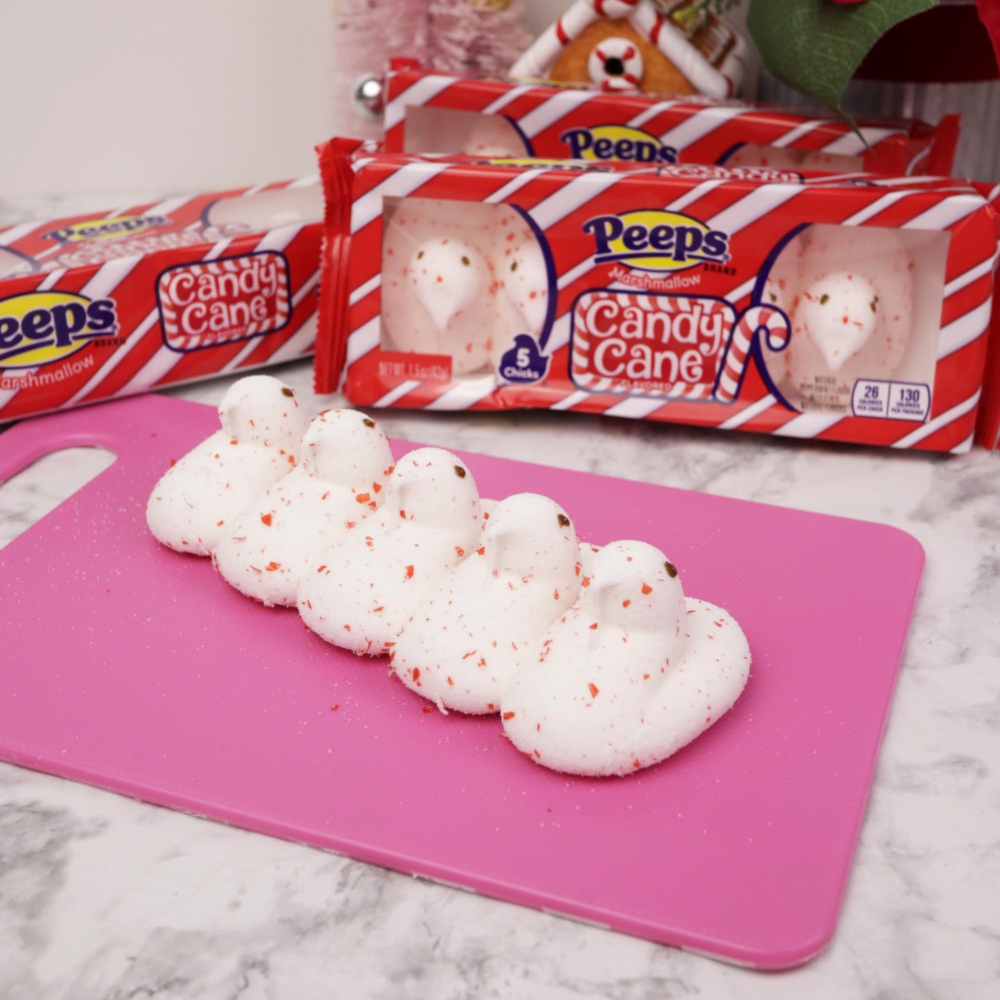 Candy Cane Peeps Marshmallow Chicks, Festive Holiday Peppermint Treats, Christmas Dessert Toppers or Stocking Stuffers, 5 Count Sleeves (Pack of 4)