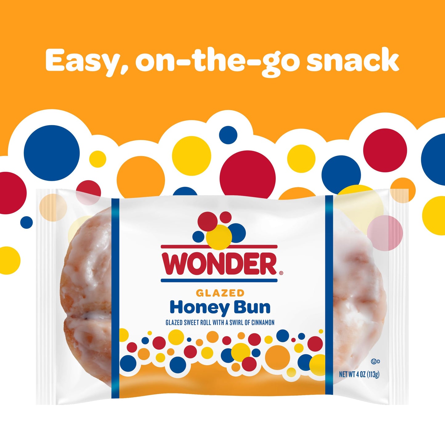 Wonder Glazed Honey Bun, Individually Wrapped Pastry Snack, 4 oz