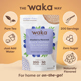 Waka Instant Black Tea Mix, Blueberry Flavored - 100% Tea Leaves, No Additives, Unsweetened Tea Powder for 50 Quarts or 200 Cups - Easy and Quick Hot