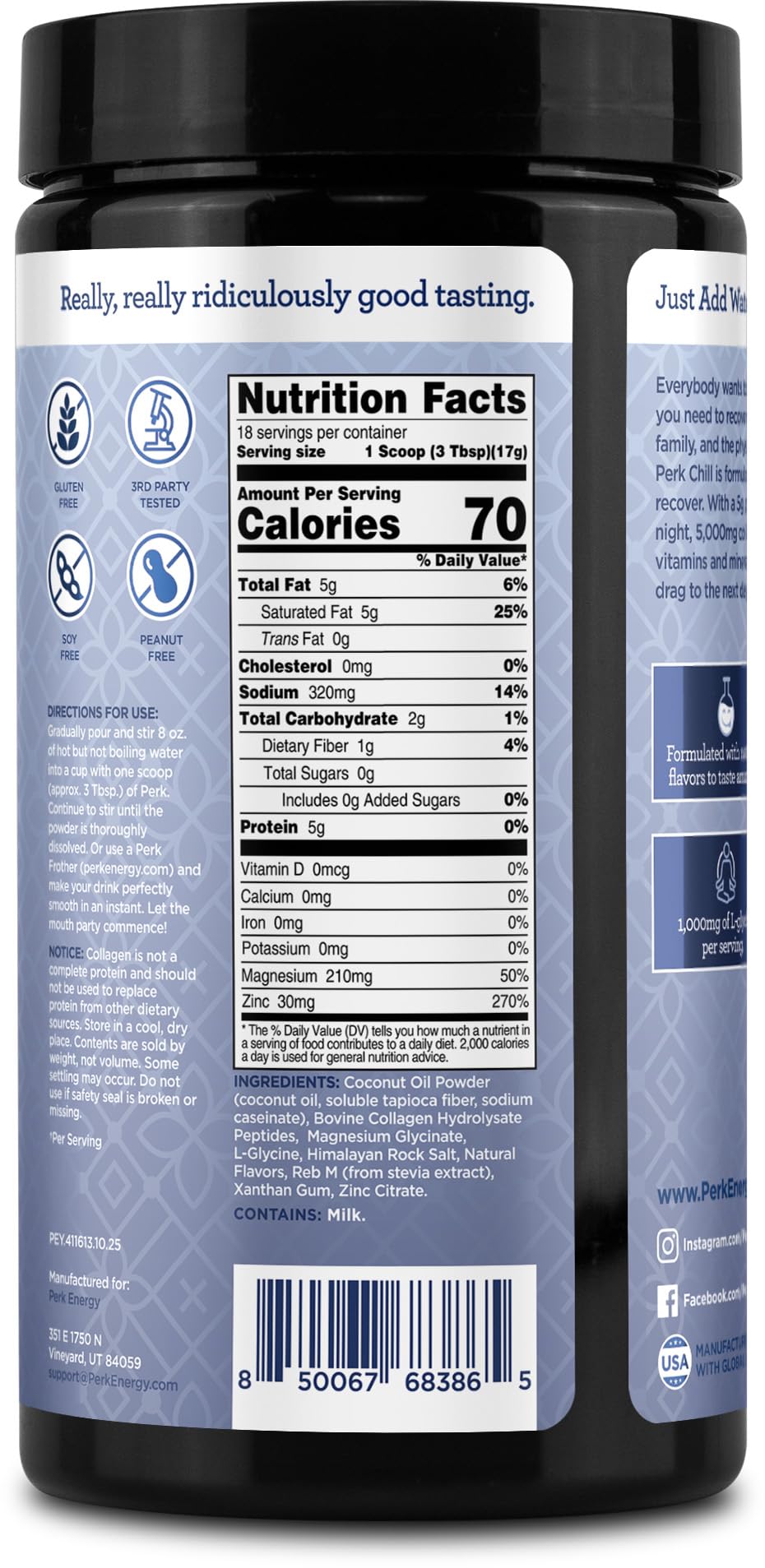 Perk Chill Lactose-Free Drink Mix (Danish Butter Cookie) 18 Servings - Calming Melatonin-Free Nighttime Sleep Aid Support with Magnesium & L-Glycine