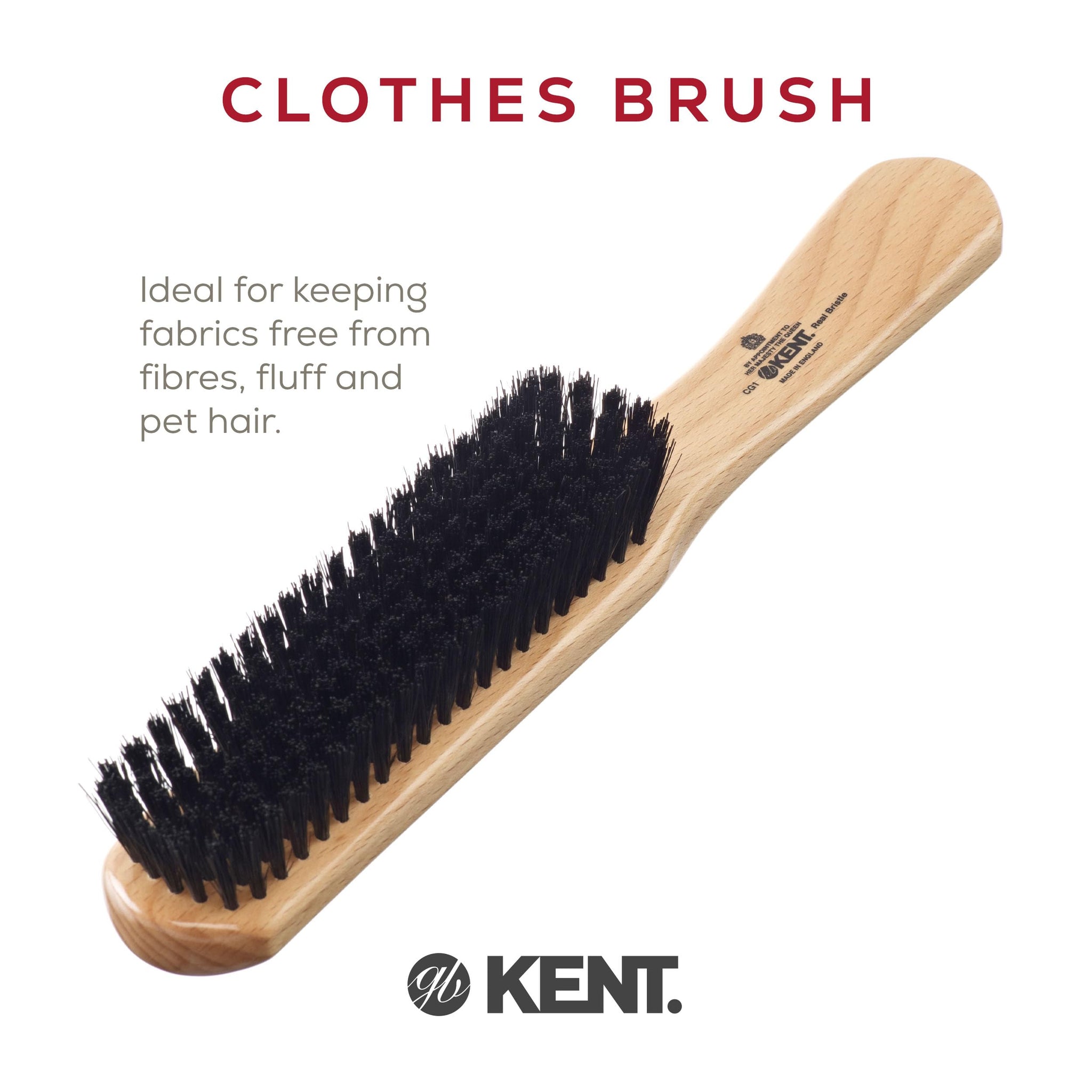 Kent CG1 Clothes Brush Cherrywood 100% Natural Black Bristle and Lint Remover Especially for Jeans or Corduroy Garments for Keeping Fabrics Free from