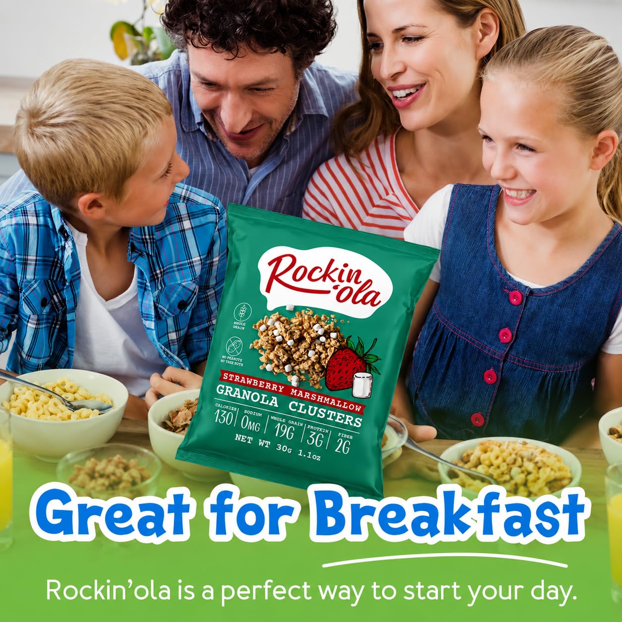Rockin'Ola Granola Clusters, Quick Breakfast Snack, Allergen Free, No Artificial Flavors, Colors, or Preservatives (Strawberry)