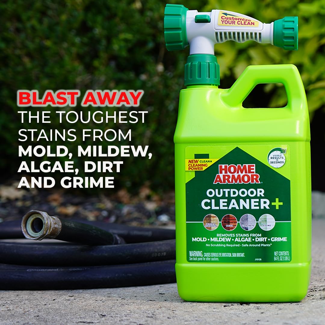 Home Armor Outdoor Cleaner+, 64 oz., Remove Stains from Mold, Mildew, Algae, Dirt and Grime for Visible Results in Seconds, No Scrubbing Required