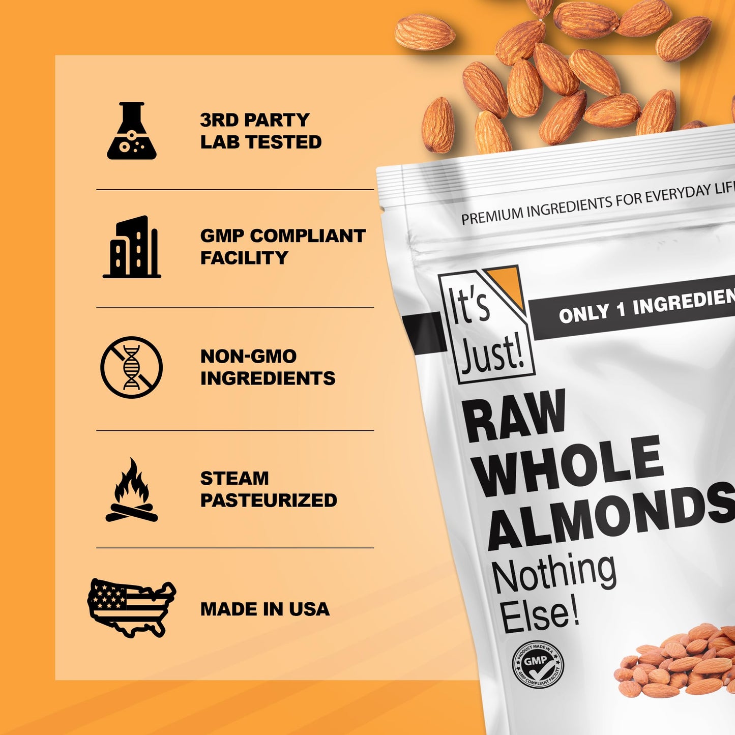 It's Just! Raw Whole Almonds - Unsalted, Premium Quality, Grown in California - 32oz (2lbs)