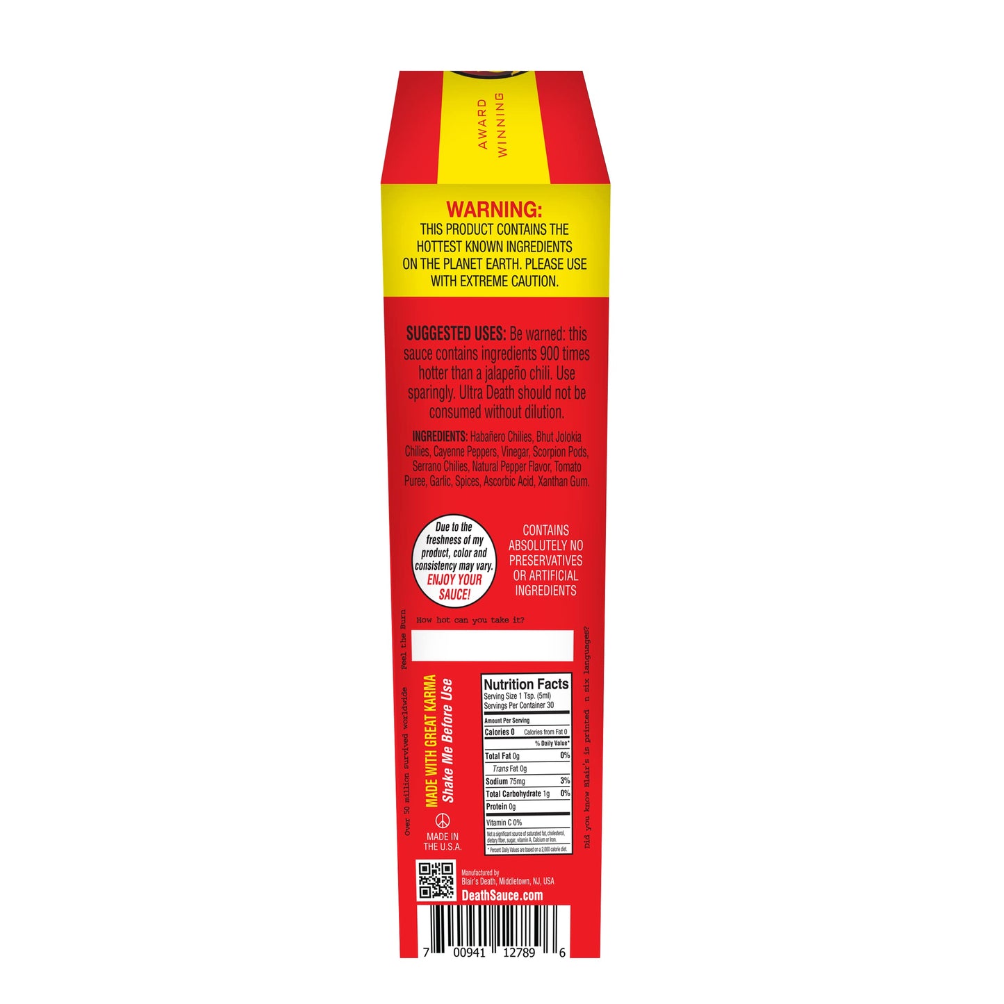 Blair's Ultra Death Sauce 5 Oz - Habanero, Jolokia, Scorpion Peppers - 900x Hotter Than a Jalapeno! - Comes with Skull Key Chain