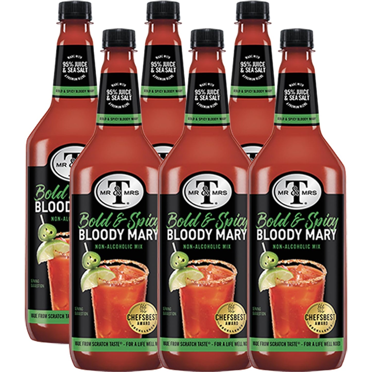 Mr & Mrs T Bold & Spicy Bloody Mary Mix, 1L Bottle, - Premium Cocktail Mixer for Spicy Bloody Marys, Ready to Use