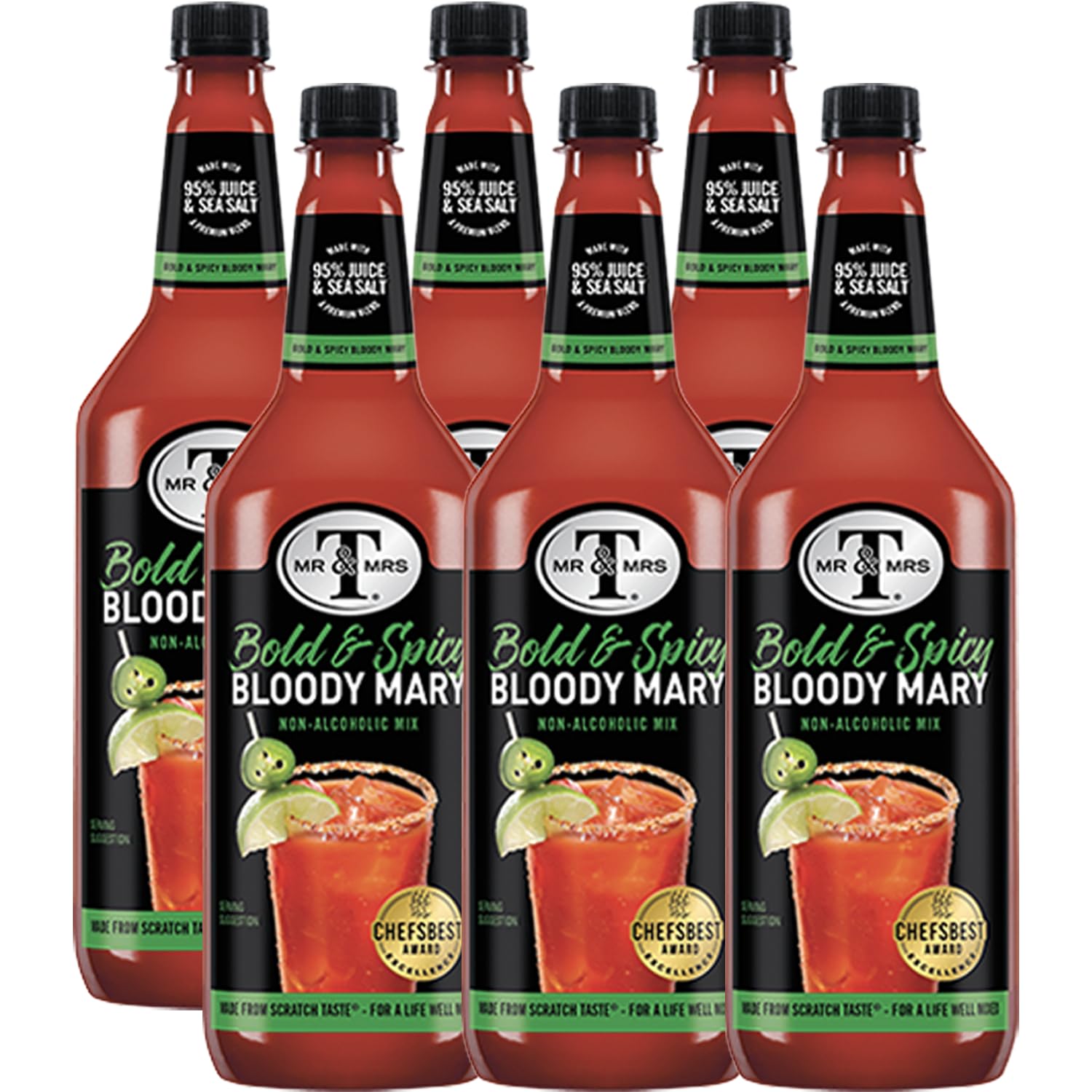 Mr & Mrs T Bold & Spicy Bloody Mary Mix, 1L Bottle, - Premium Cocktail Mixer for Spicy Bloody Marys, Ready to Use
