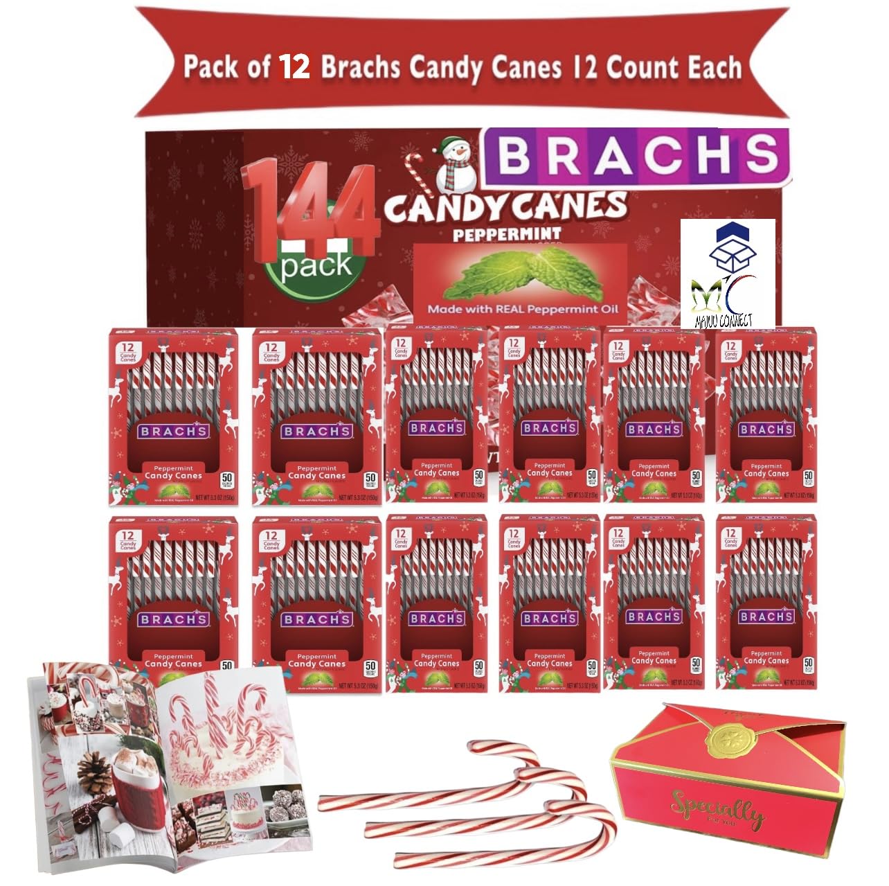 CANDY CANES - (144 COUNT), Peppermint Candy Canes, Individually Wrapped Bulk Candy Canes, For Holiday Classic Christmas Candy Bulk, Stocking Stuffer