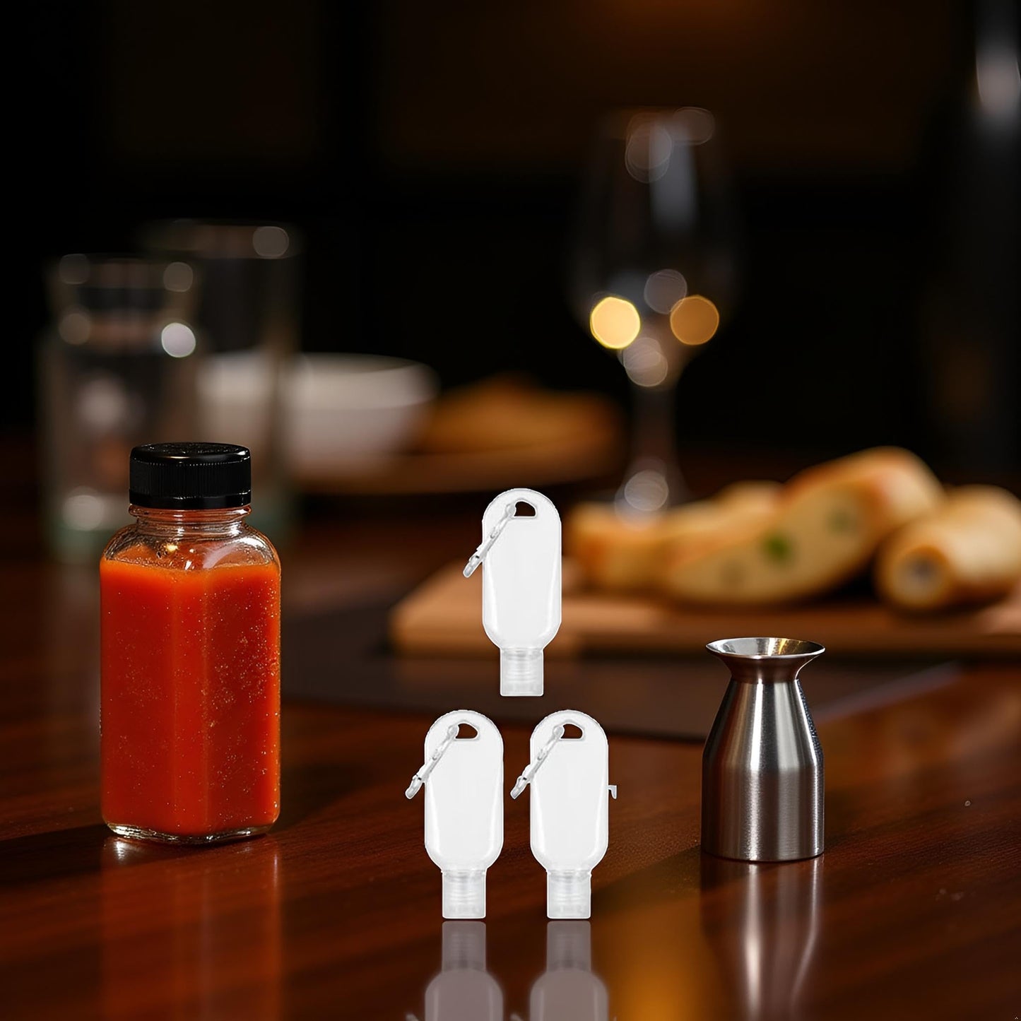 3 Pcs Portable Hot Sauce Keychain Bottles - Mini Ketchup Containers 2oz/50ml Bottles,Sauces for On-The-Go - Refillable Travel Size Keychain,Gravies