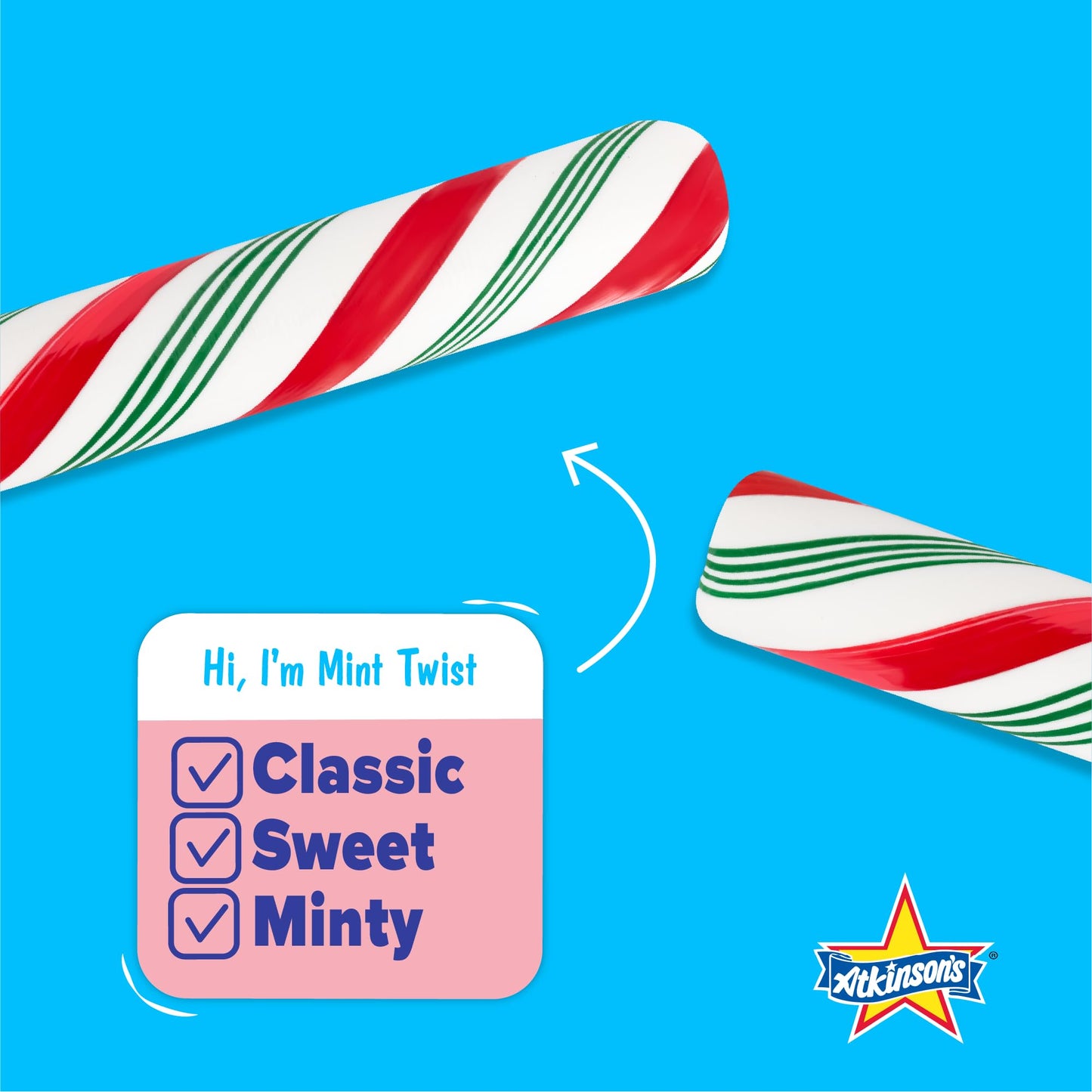 Atkinson's Mint Twists Giant 2 lb. Peppermint Stick - Peppermint Red & White Candy - Gluten Free, Kosher, Vegan - Great for Gifting, Crafting