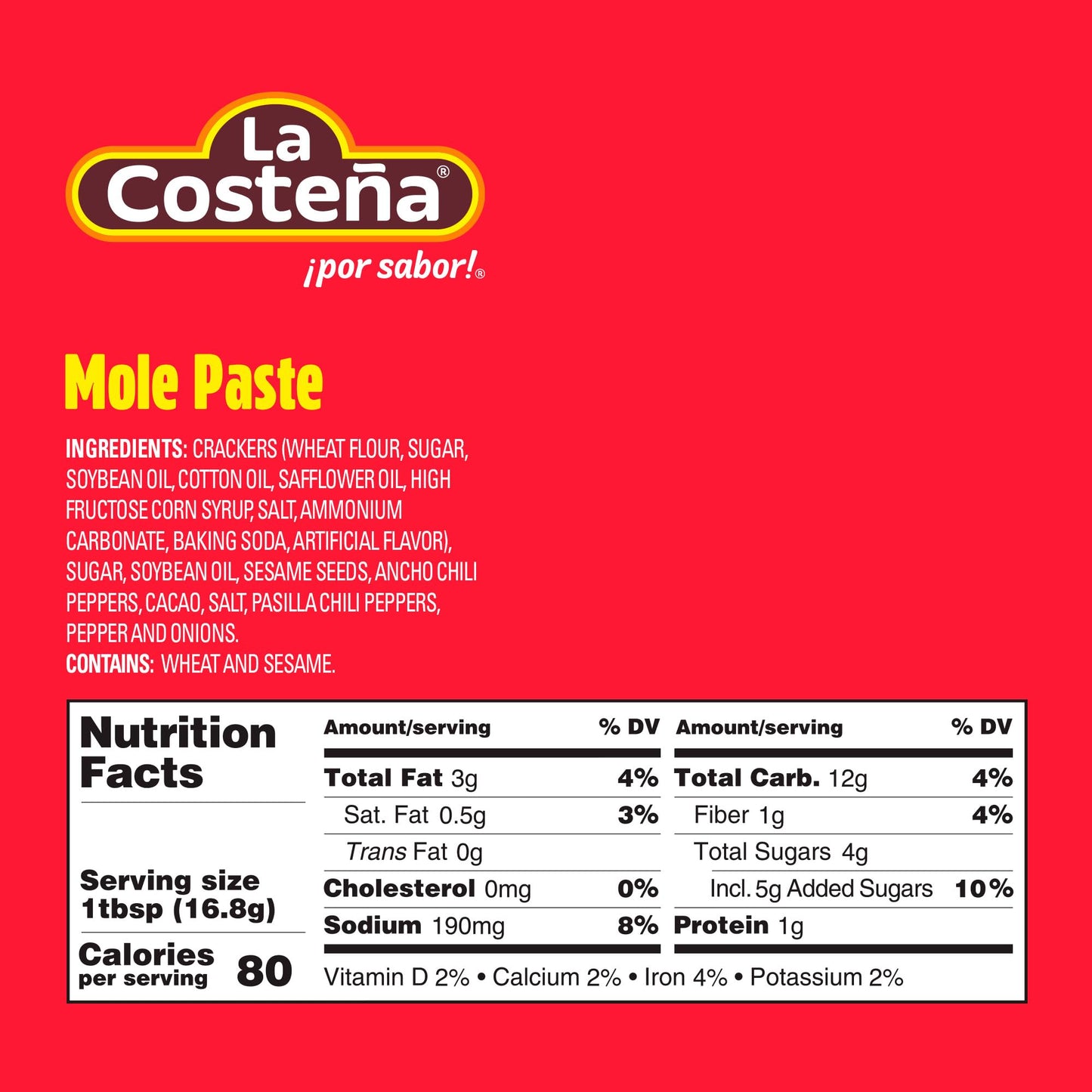 La Costeña Red Mole Sauce - Traditional Paste with Ancho Chiles, Cacao & Spices - Mexican Food, Enchilada Seasoning, Meat Marinade, Rice, Tamale