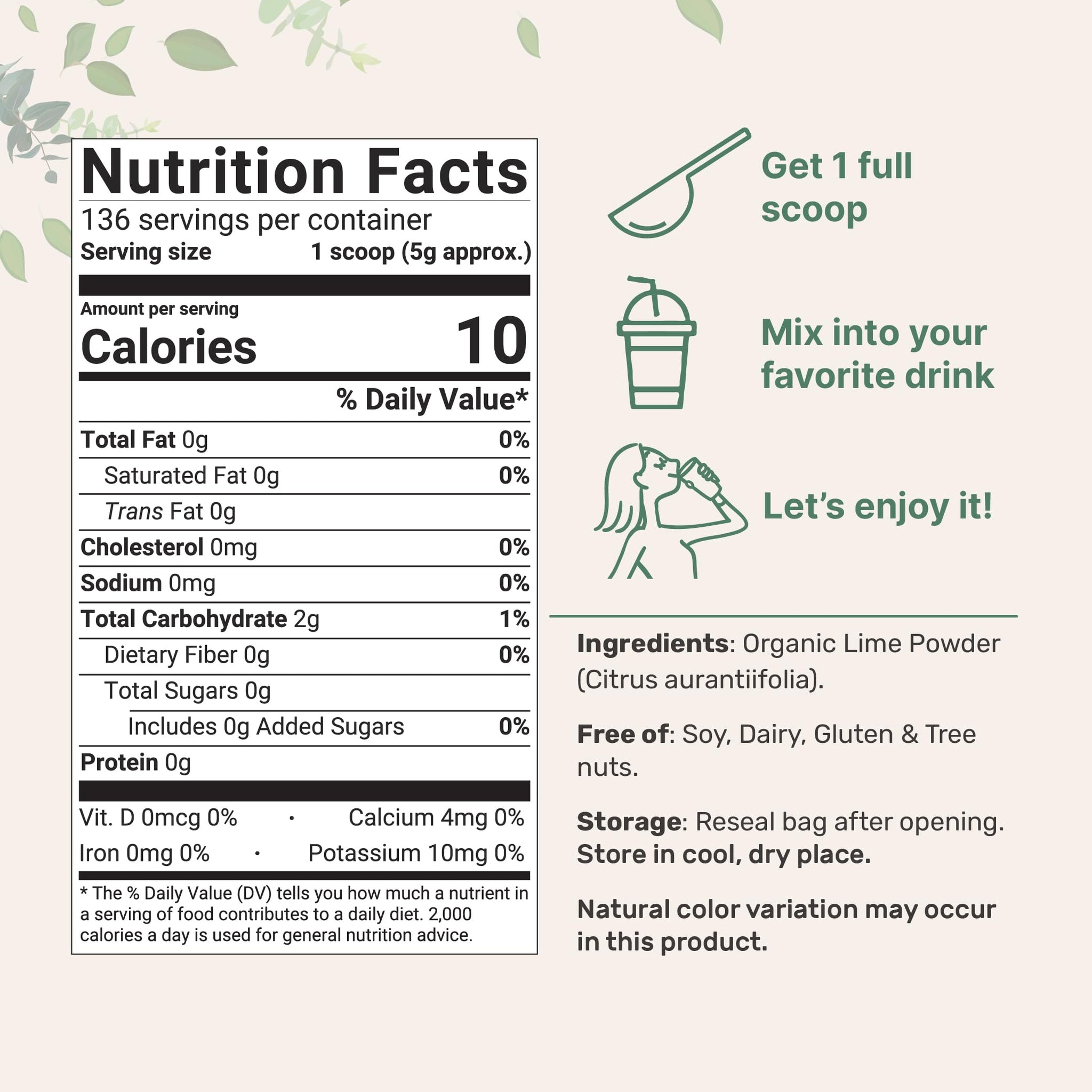 Organic Freeze-Dried Lime Powder, 1.5lbs | Raw Lime Juice Flavor, Sugar Free Drink Mix, Rich in Vitamin C | Water Flavor Enhancer, Great for Beverages