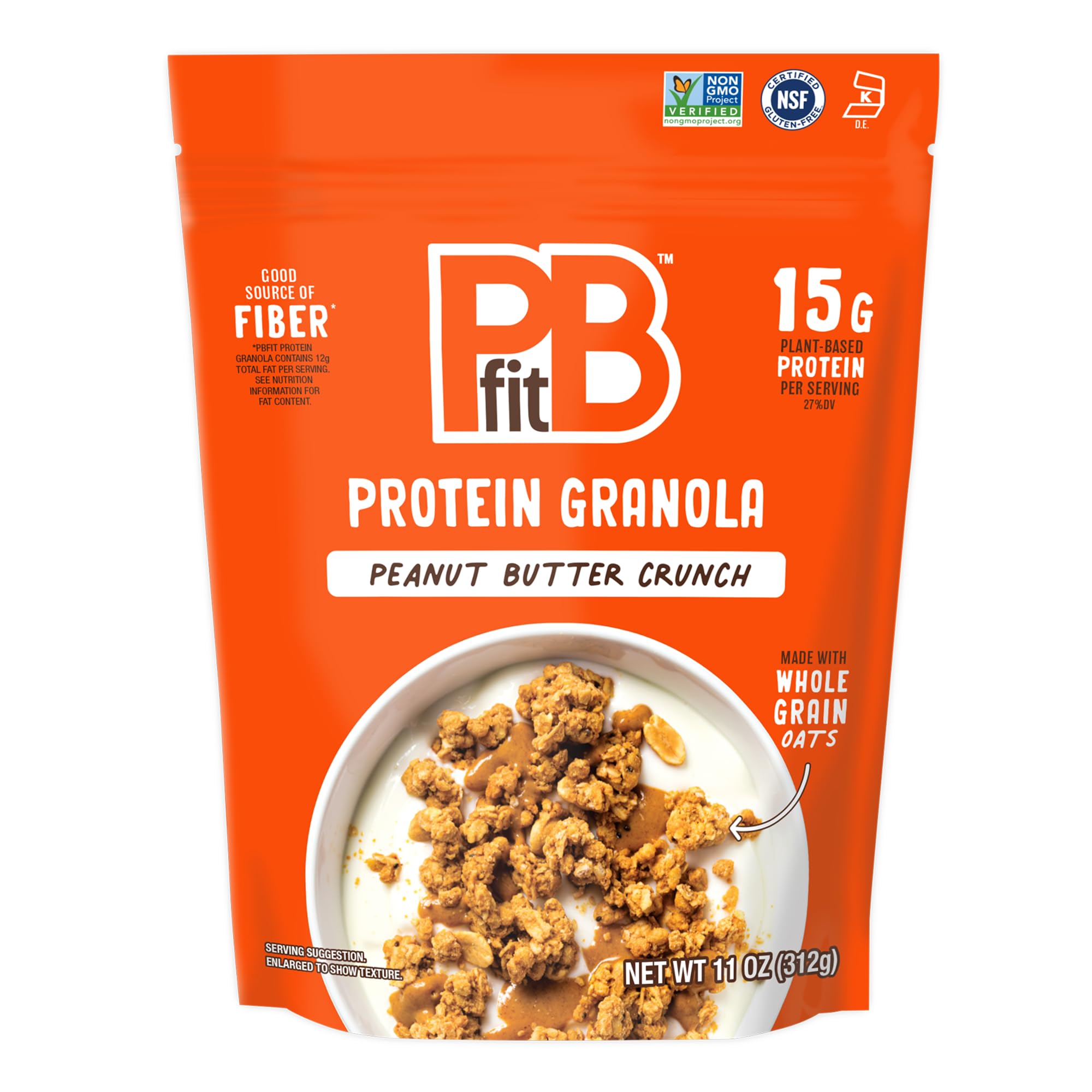 PBfit Peanut Butter Crunch Protein Granola, 15g Plant-Based Protein, Made with Whole Grain Oats and Chia Seeds, Gluten Free, for Protein Snacks