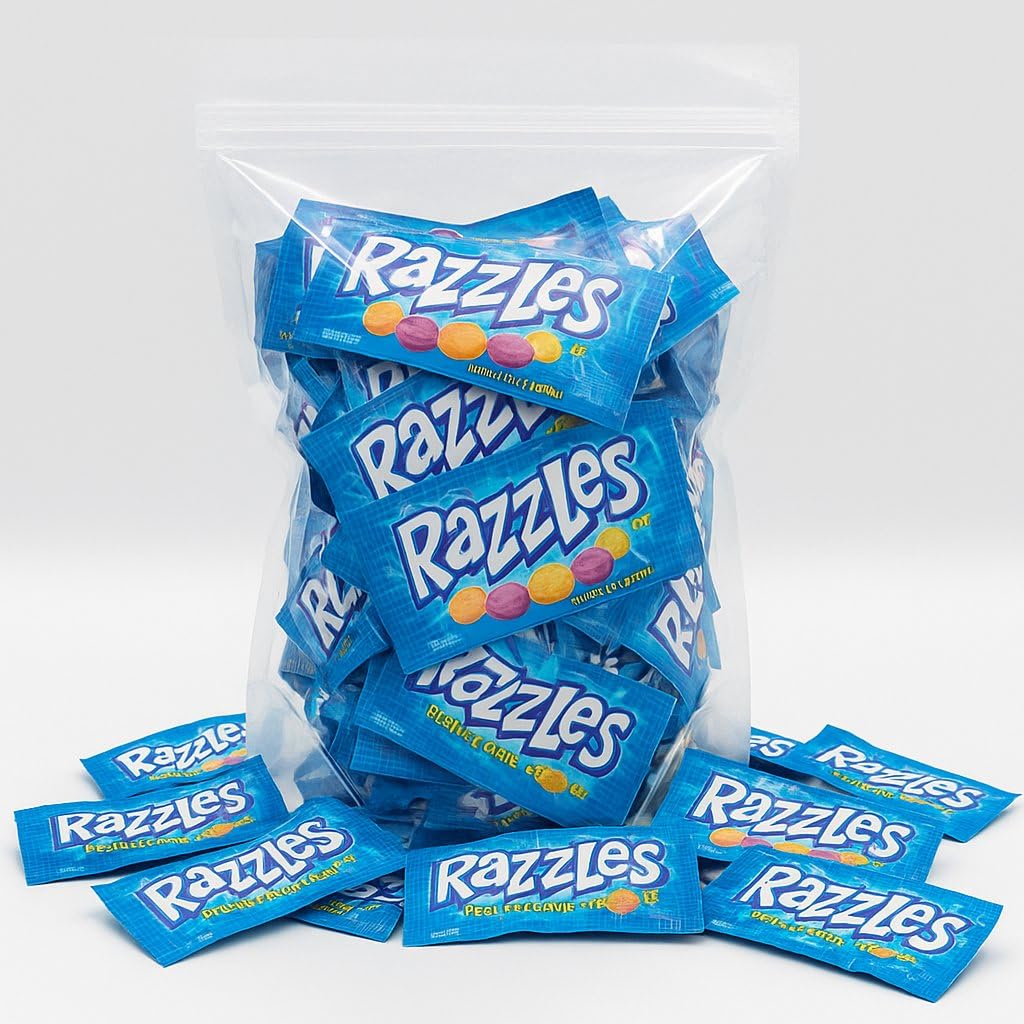 Razzles Candy Gum Original 80 Packs - Bulk Candy in Resealable Bag, 5 Assorted Fruit Flavors, Individually Wrapped for Freshness, Soft & Chewy