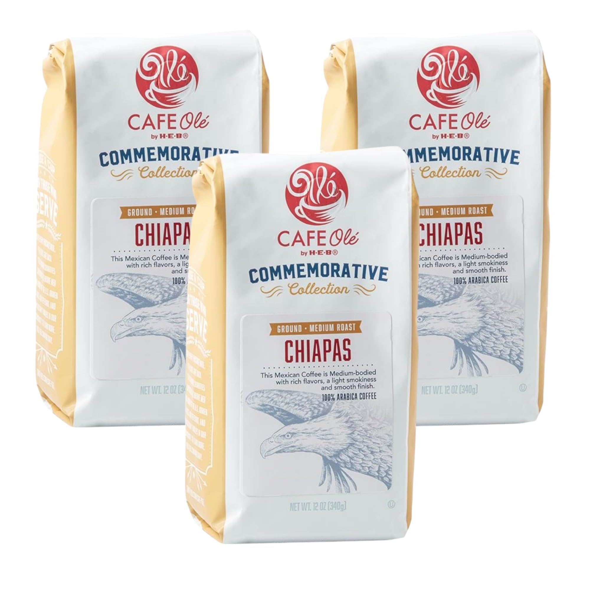 CAFE Ole Chiapas Ground Commemorative Collection Medium Roast Coffee 12oz (3 Bags)