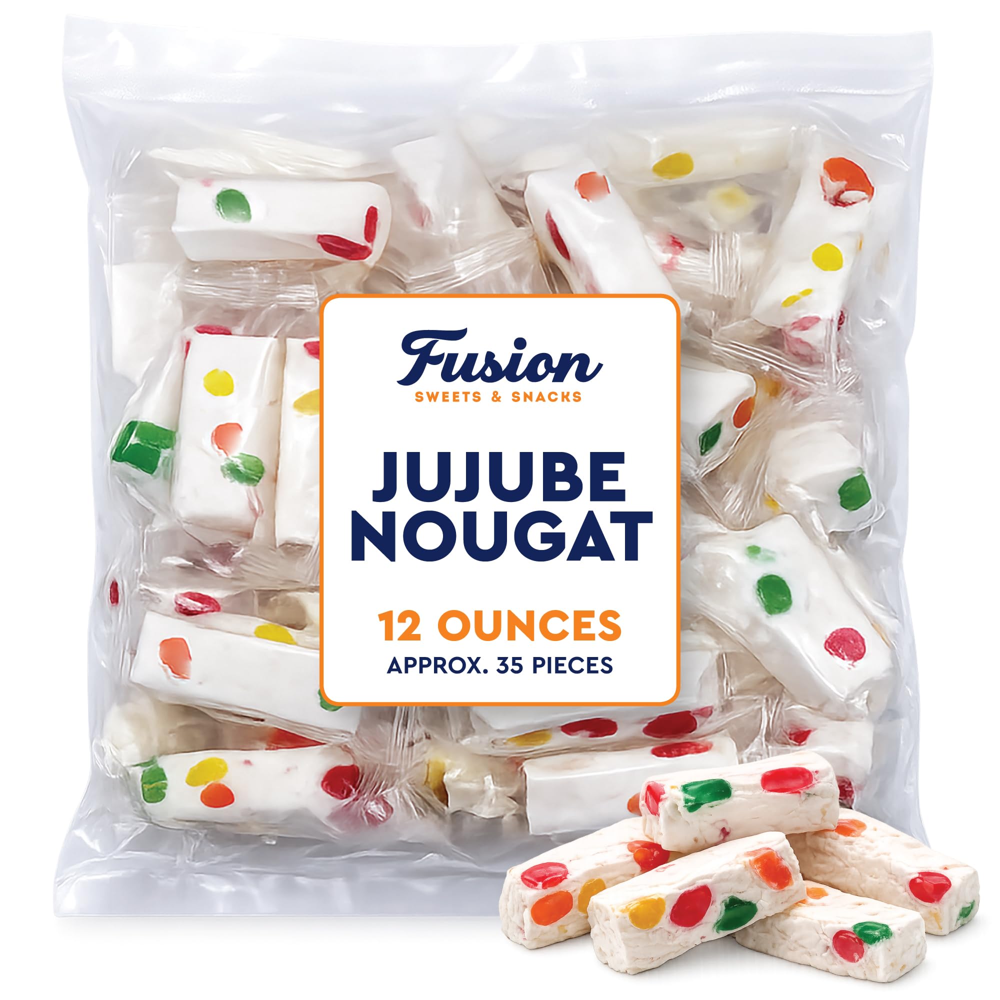 Jujube Nougat Candy - 12 Ounces (Approx. 35 Pieces) - Soft Chewy Fruit Jelly Pieces, Individually Wrapped, Classic Old Fashioned Treat, Easter Egg
