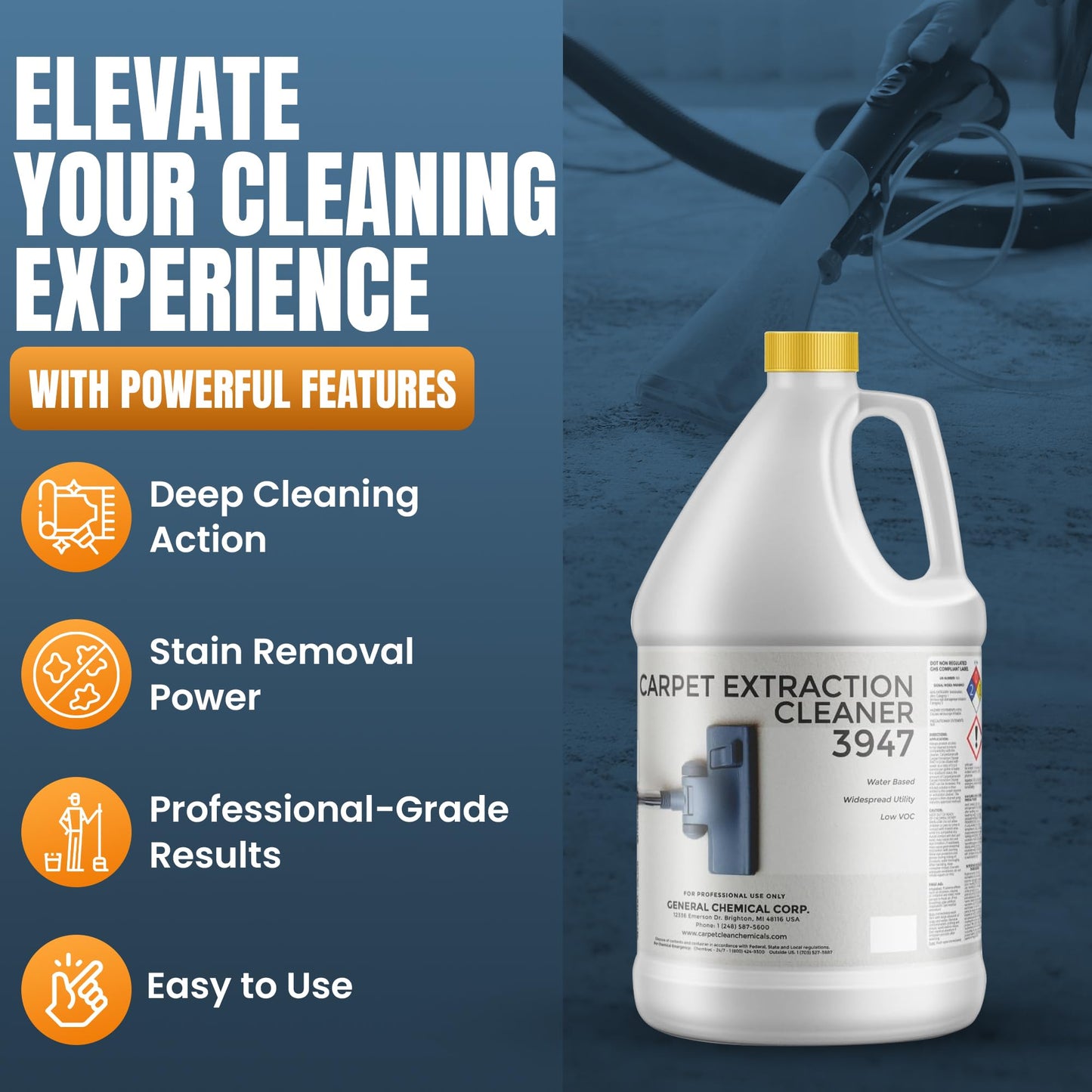 CarpetGeneral Carpet Extraction Cleaner - Water-Based Professional Deep Clean Carpet Cleaner Solution for Machine - Heavy Duty Stain Remover
