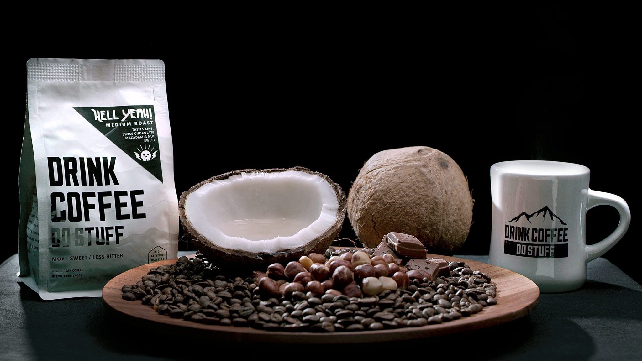 DRINK COFFEE DO STUFF, Blend, 2 Pound Bag, Whole Bean, Medium Roast, Sweet, Chocolate, Caffeine, Organic, Lake Tahoe Coffee (Hell Yeah!)