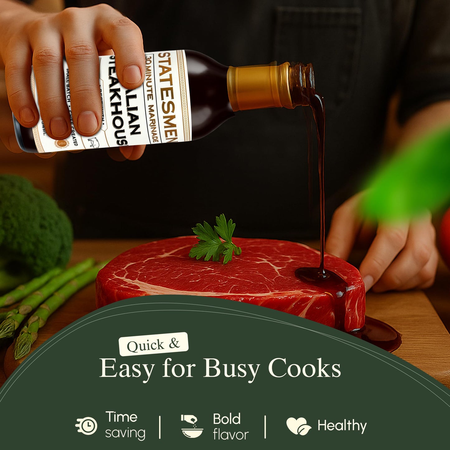 Statesmen Italian Steakhouse 30 Minute Marinade, 12 oz - Gluten-Free, Vegan, Lactose-Free Italian Herb Marinade for Chicken, Steak, Pork & Vegetables