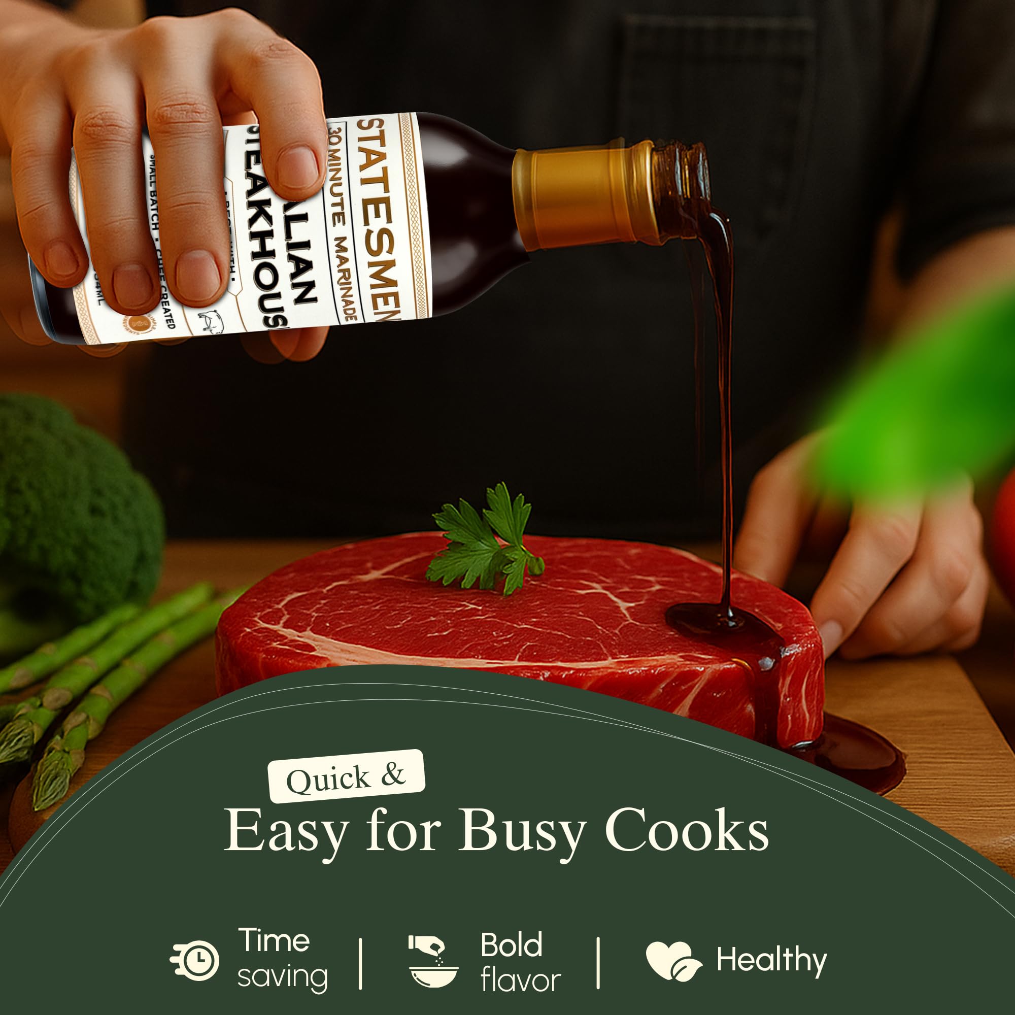 Statesmen Italian Steakhouse 30 Minute Marinade, 12 oz - Gluten-Free, Vegan, Lactose-Free Italian Herb Marinade for Chicken, Steak, Pork & Vegetables