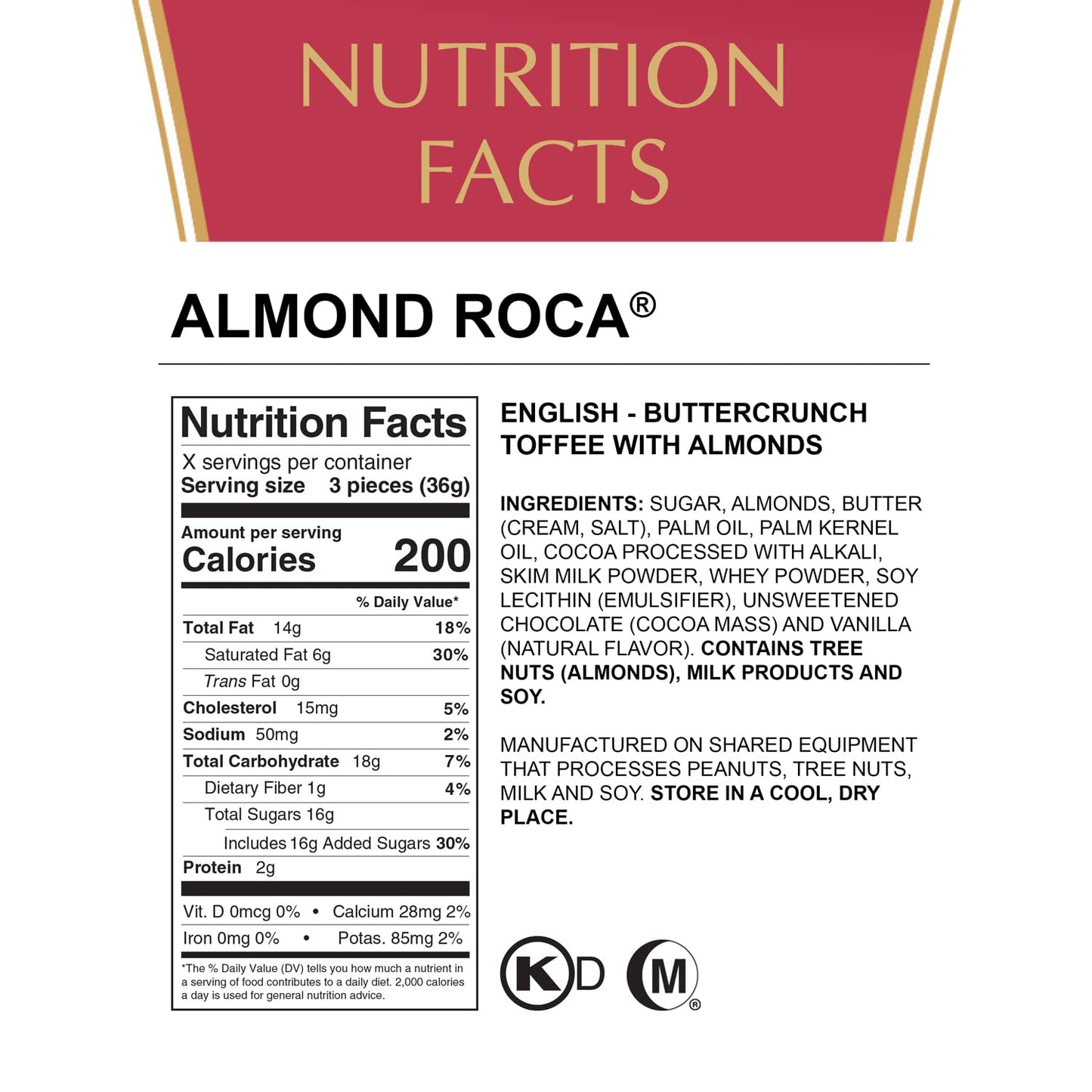 Almond Roca Pack of 4 Canisters - 10oz Individually Wrapped Chocolate Candy - Classic Buttercrunch Toffee with Almonds - Gluten Free, Kosher