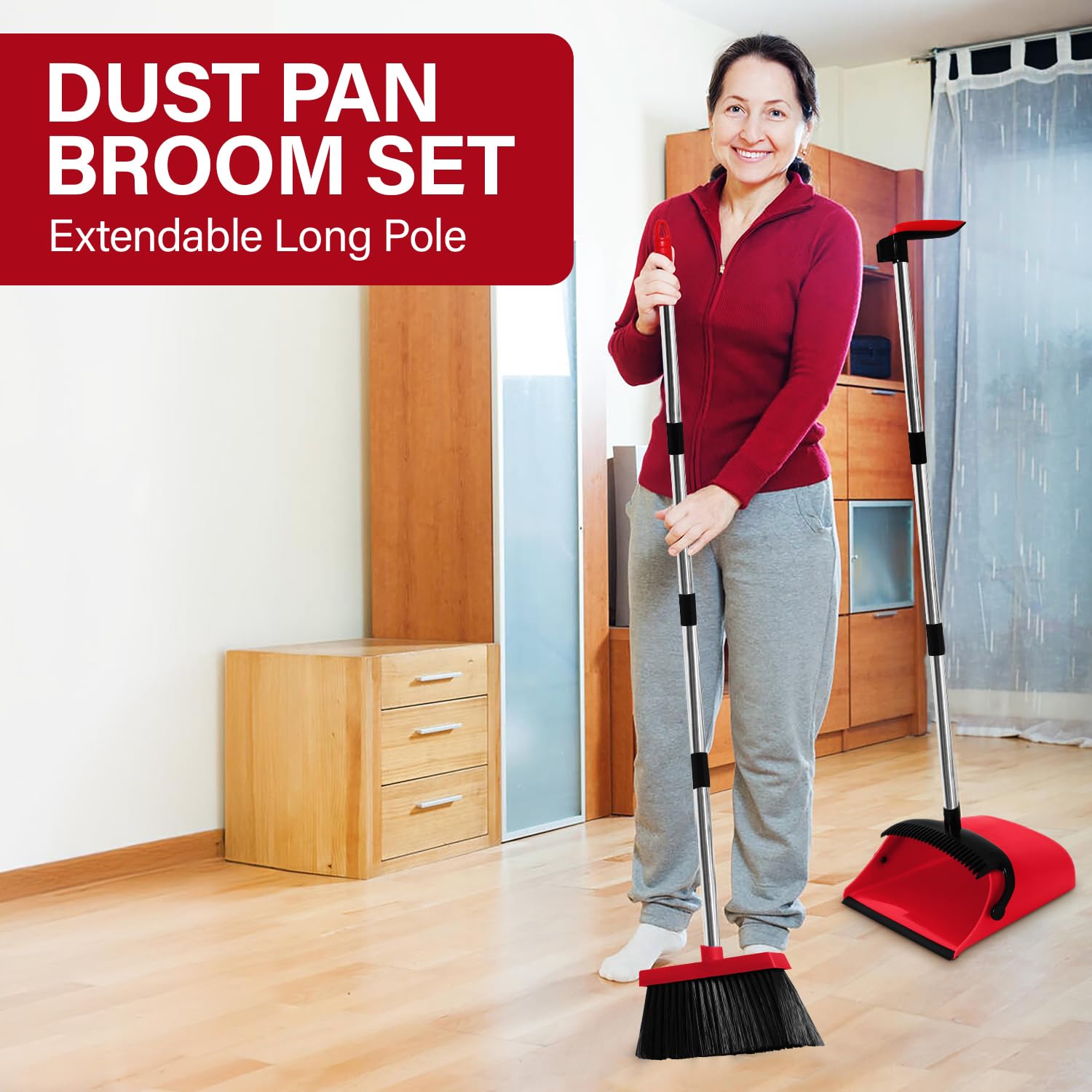 MOPPLEX Broom and Dustpan Set Combo, Kitchen Broom and Dustpan for Easy Sweeping, Premium Broom and Dustpan Set for Home Cleaning, Perfect Dust Pan