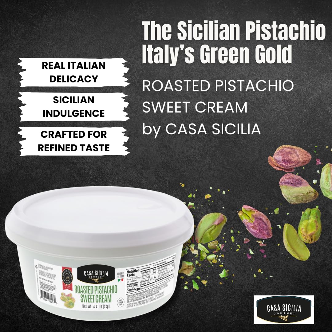 Casa Sicilia Gourmet Roasted Pistachio Sweet Cream Italian Pistachio Dessert Spread Bulk, Made in Italy Premium Nut Cream for Pastry Baking Gelato