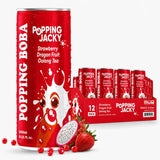 Popping Jacky Boba Tea Drink (Pack of 12) with Popping Boba Pearls - Ready to Drink Bottled Bubble Tea - Strawberry Dragon Fruit Oolong Fruit Tea