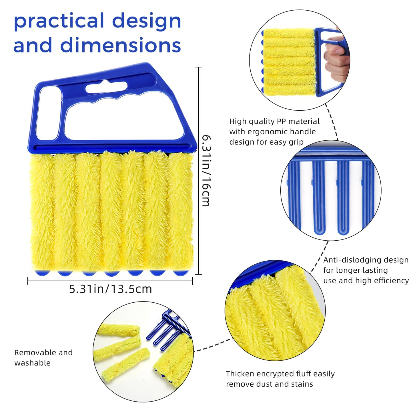 4Pcs Window Venetian Blind Cleaner Duster Tool,Washable 7 Fingers Dusting Cleaner and Air Vent Cleaner,Shutter Brush,Blinds Air Conditioner Keyboard