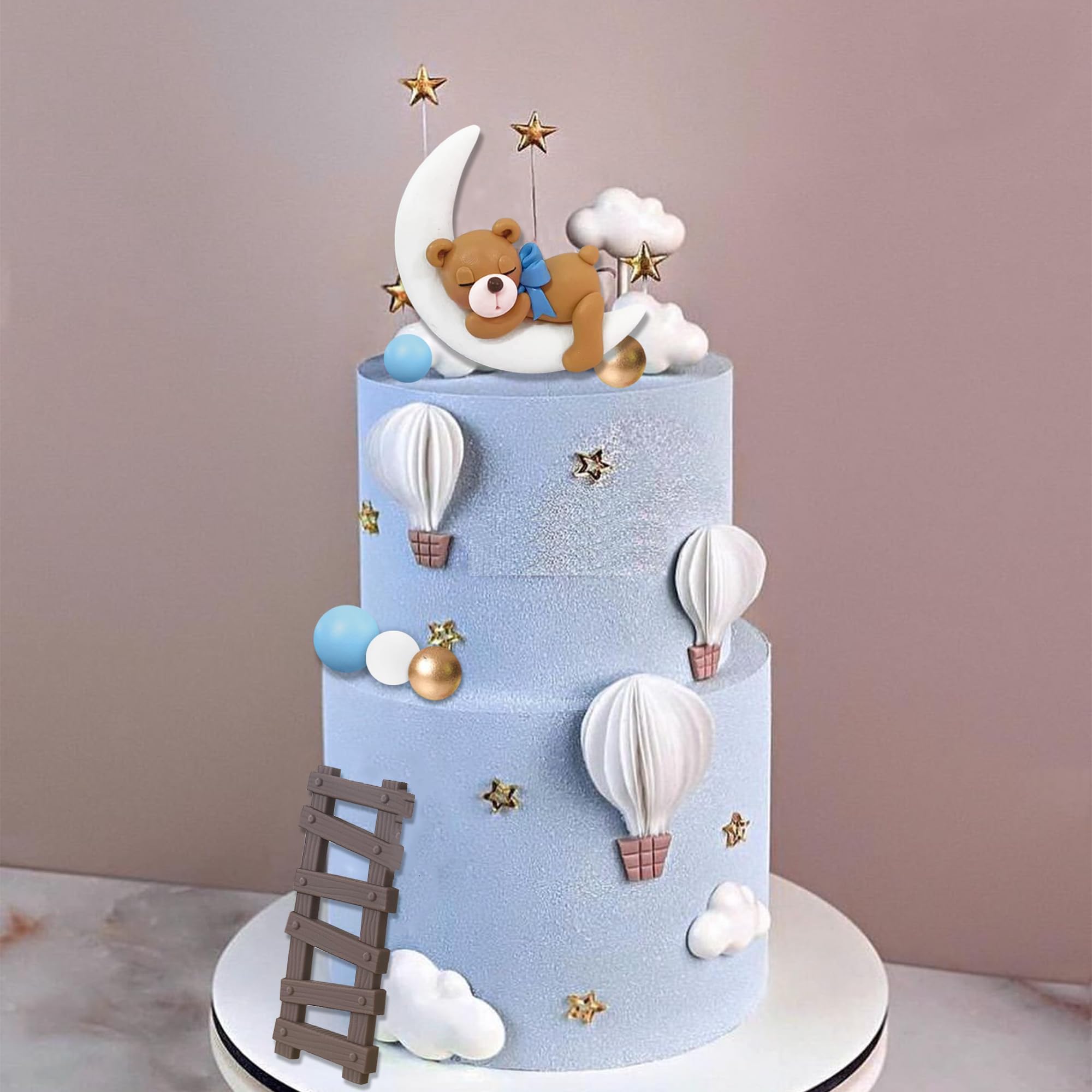 29 PCS Bear Cake Toppers Balls Cake Decorations with Moon Clouds Stars Cake Toppers for Birthday Baby Shower Party Decorations