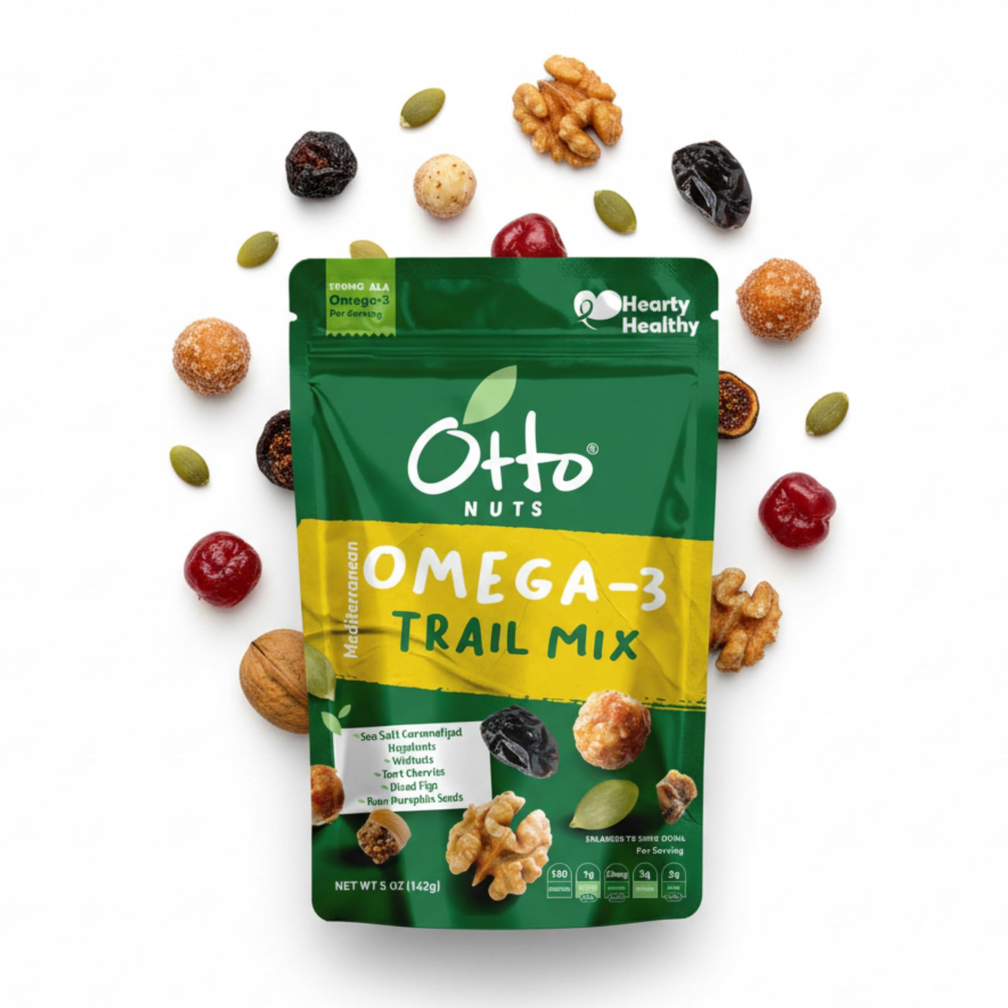 Otto Nuts - Mediterranean Omega-3 Trail Mix, NON-GMO Heart Healthy Dried Fruits & Nuts | 5 OZ with Resealable Bag
