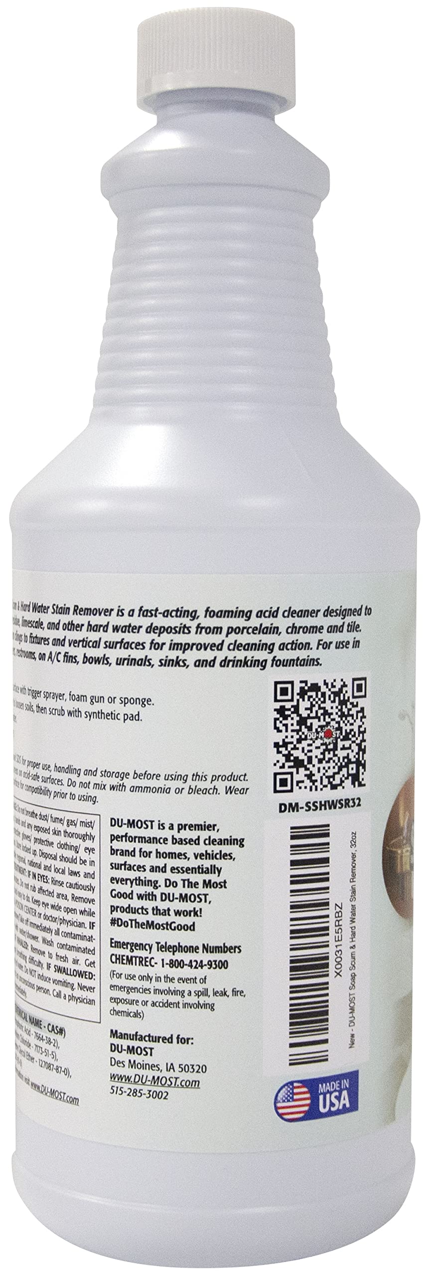 DU-MOST Soap Scum & Hard Water Stain Remover, High Foaming Acid Cleaner Removes Limescale & Soap Residue, Kitchen & Bathroom Use, 32 Oz