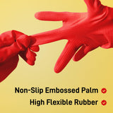 SteadMax 3 Pairs Red Cleaning Gloves, Reusable, Natural Rubber, Ultra Durable, Waterproof Latex Non-Slip Dishwashing Gloves for Kitchen and Household