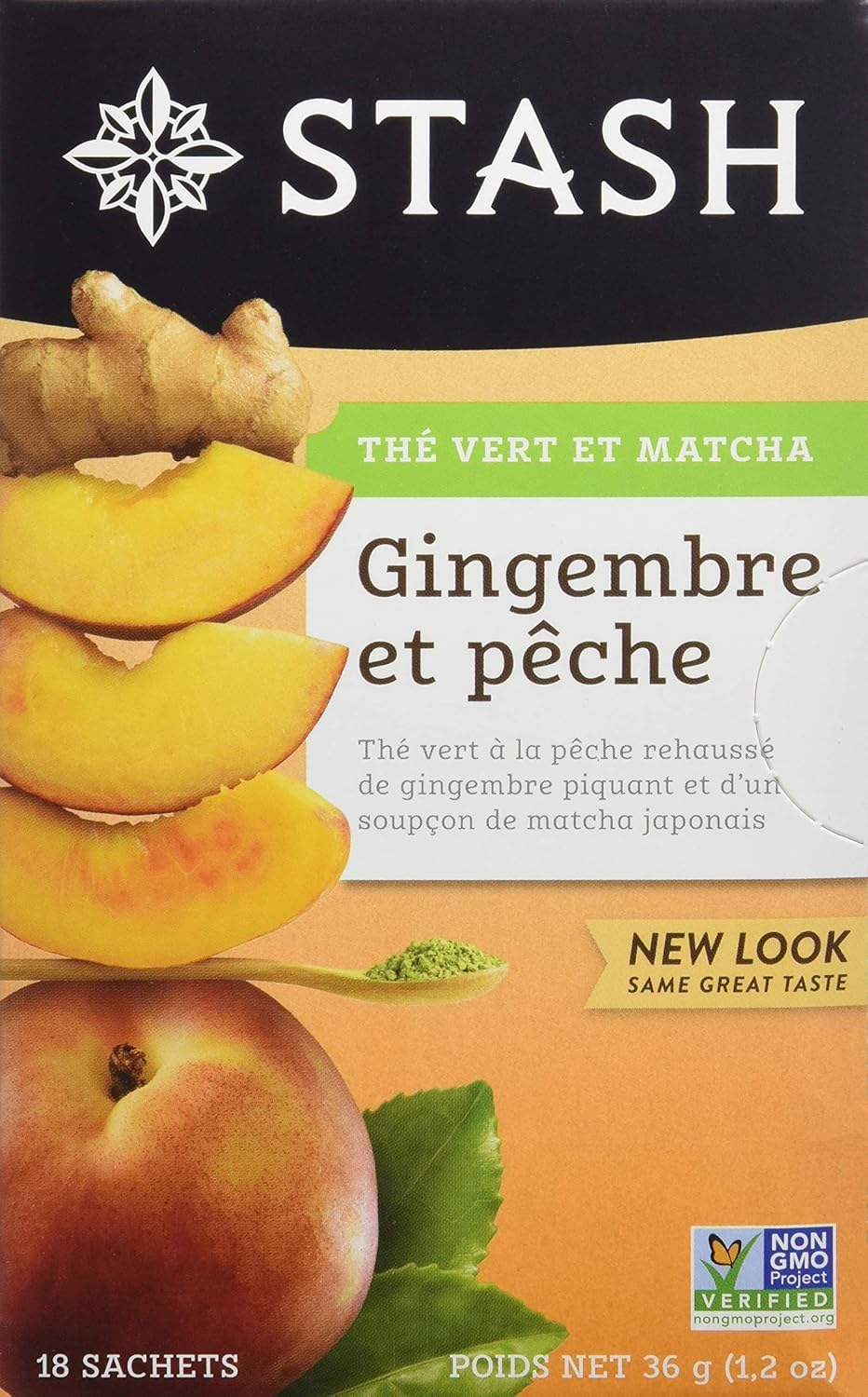 Stash Tea Green Tea, Ginger Peach with Matcha, 18 ct