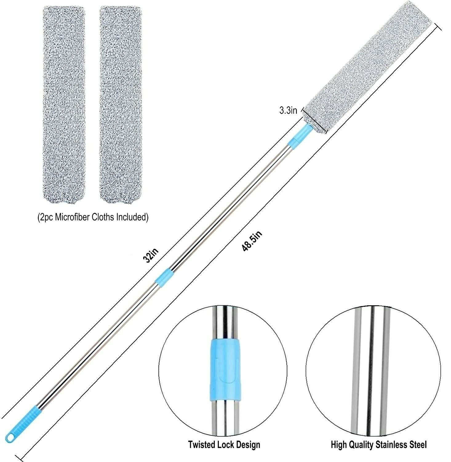 Retractable Gap Dust Cleaner Under Appliance Microfiber Duster Dust Brush with Extension Pole (36 to 49 inches) Cleaning Duster for Bed High Ceilings