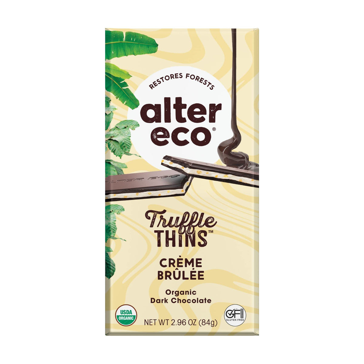 Alter Eco Creme Brulee Truffle Thins, Chocolate Bar with Gooey Ganache Truffle Filling, Organic, Gluten & Soy-Free, Non-GMO Snacks, No Additives